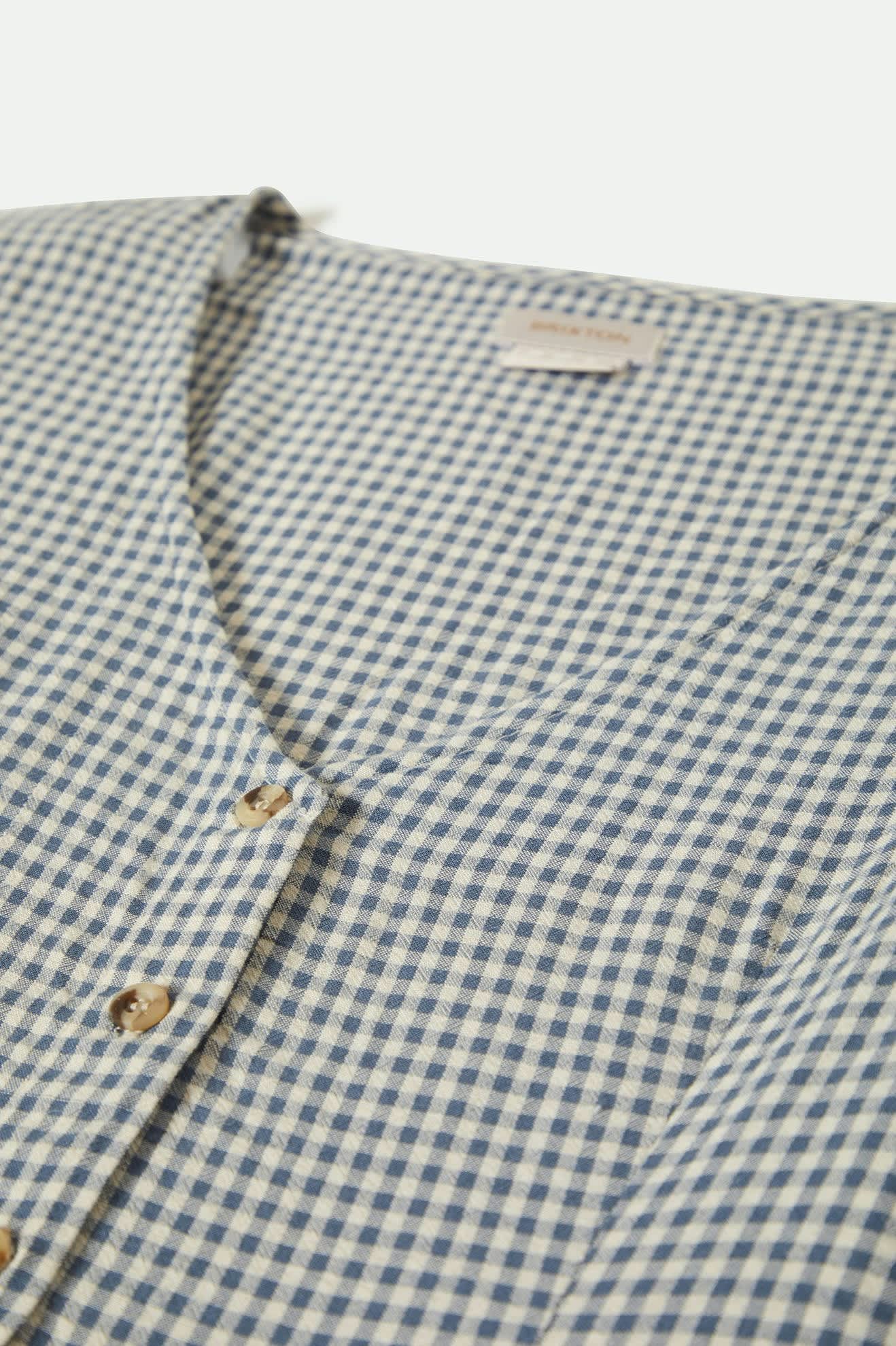 
       Women&#39;s The Meadow Blouse in the color Azure Blue Gingham - Additional Laydown image
     