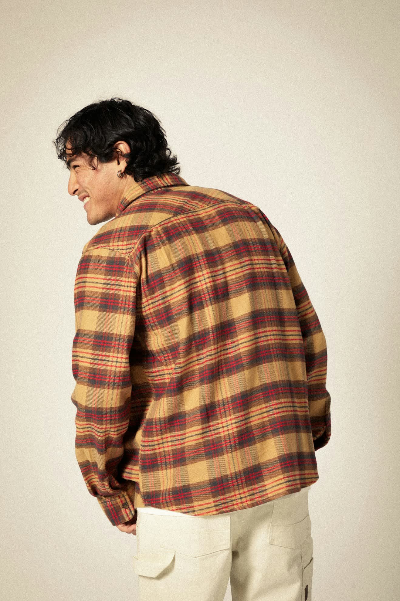 
       Men&#39;s Bowery L/S Flannel in the color Curry/Washed Black/Crimson - Men&#39;s Back View
     