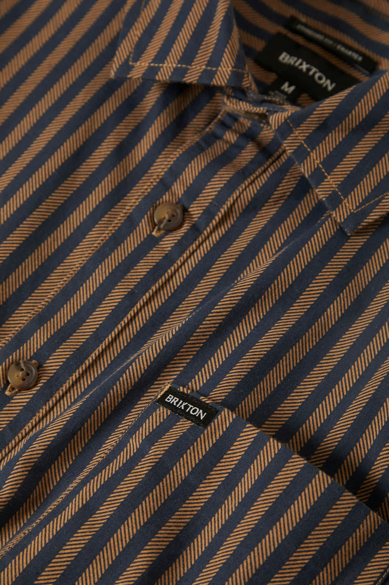 Men's Charter Print S/S Shirt in the color Washed Blue/Sunnaked  Stripe - Additional Laydown image