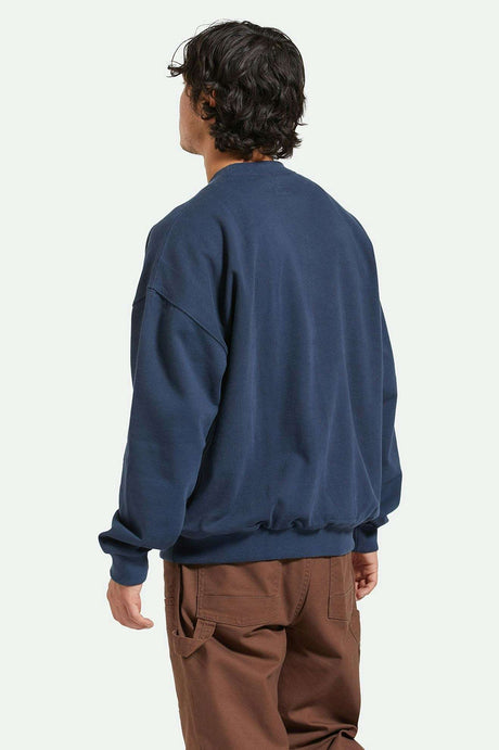 
       Men&#39;s Back Fit Image | Embroidered Heavyweight Oversized Crew - Washed Navy
     