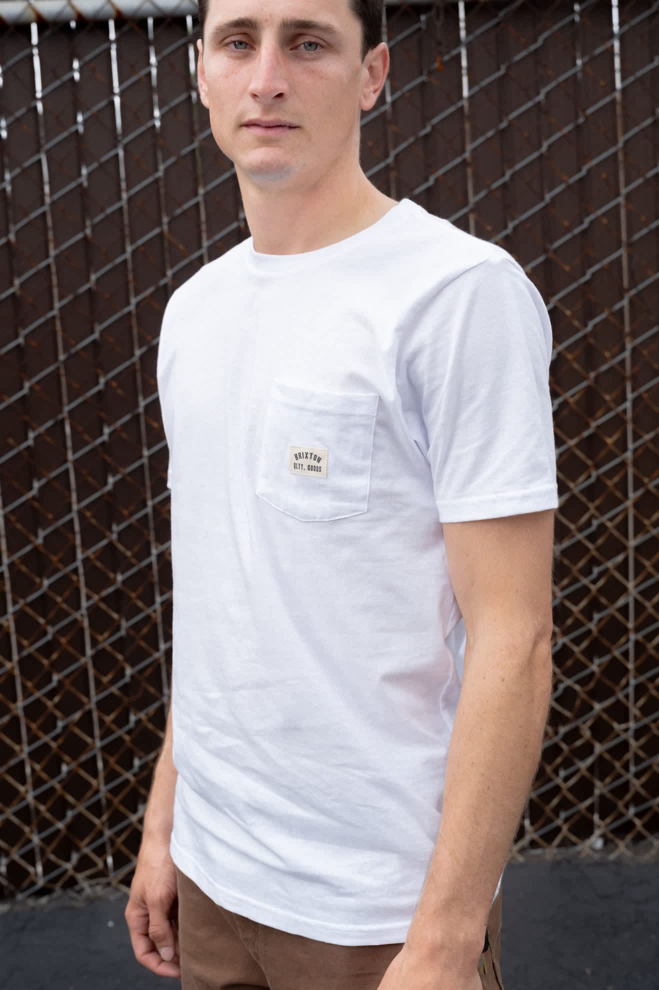 Men's Woodburn Short Sleeve Tailored Pocket T-Shirt in the color White - Men's Front View