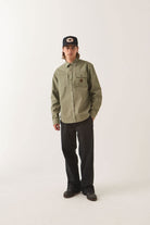 Men's Builders Stretch Overshirt in the color Olive Surplus - Men's Front View