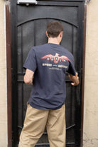 Men's Eagle Speed Shop Short Sleeve Standard T-Shirt in the color Navy - Men's Back View