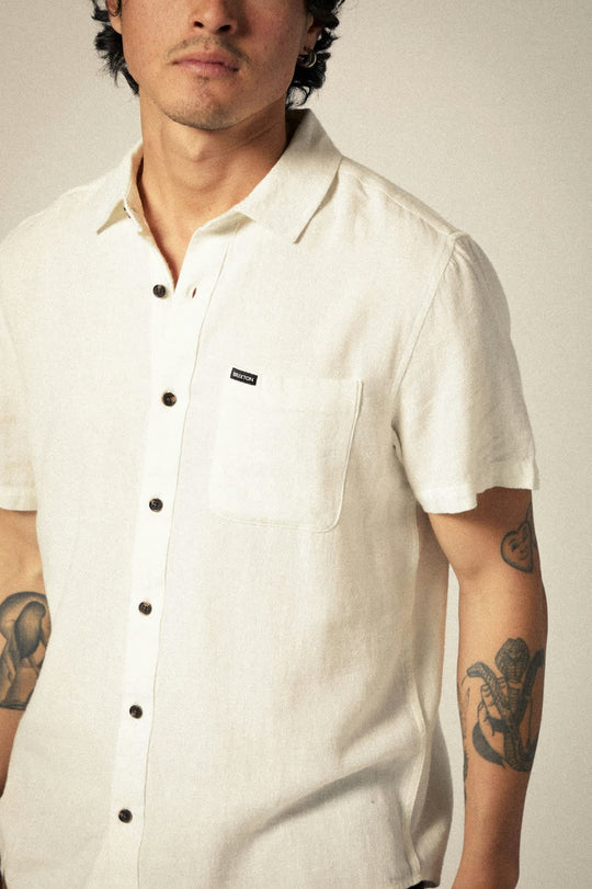 
       Men&#39;s Charter Organic Cotton Linen Blend S/S Shirt in the color Egret White - Additional Fit image
     