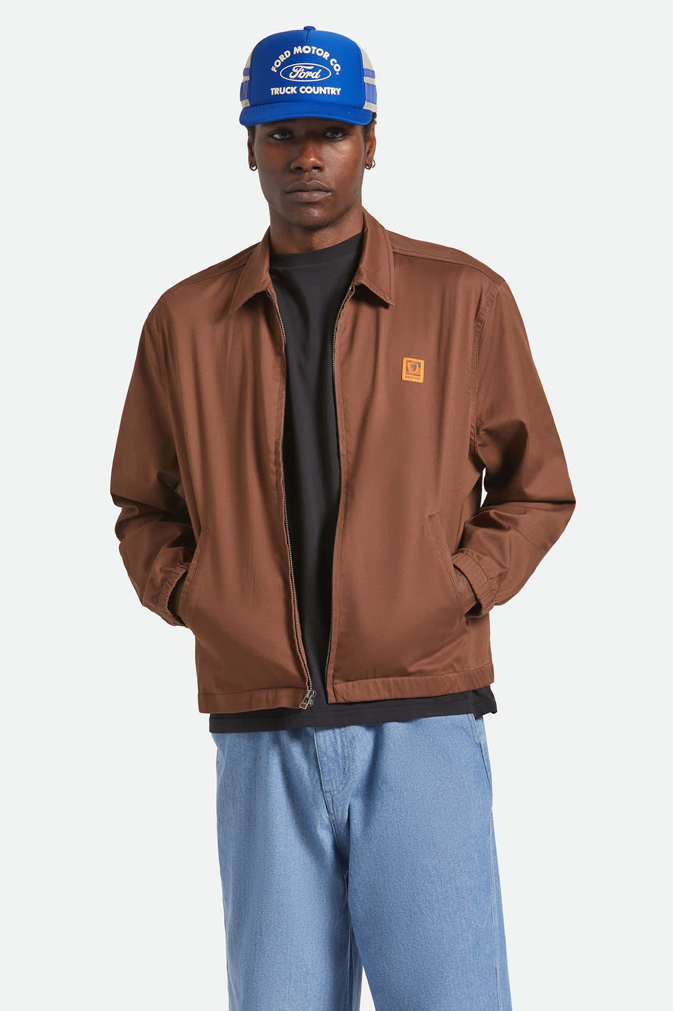 Men's Union Relaxed Harrington Jacket in the color Pinecone Brown - Men's Front View
