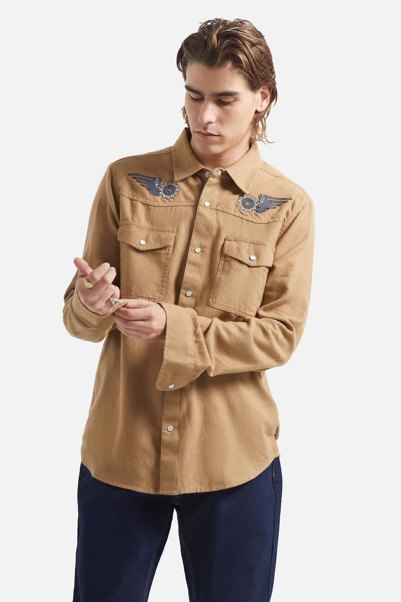 Men's Waylon Lightweight Overshirt in the color Khaki - Men's Front View