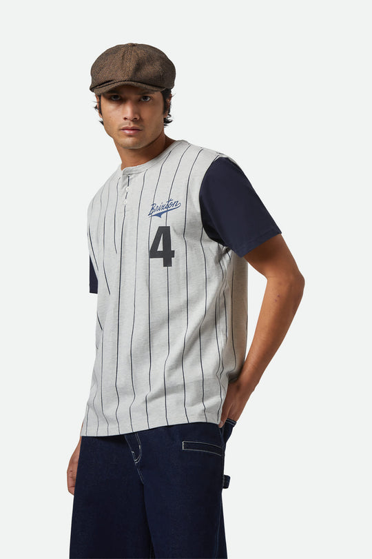 
       Men&#39;s The League Baseball T-Shirt in the color Heather Grey Ash/Washed Navy - Men&#39;s Side View
     