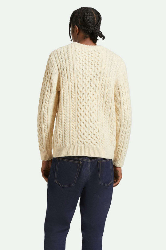 
       Brixton Unisex Classic Fisherman Cable Knit Sweater - Oatmeal | Back fit
     