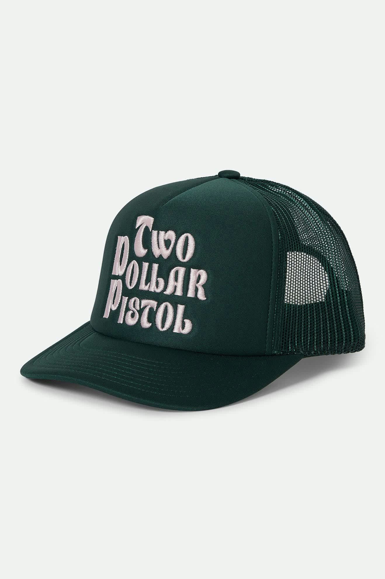 Women's Two Dollar Pistol Netplus Trucker Hat in the color Pine Needle/Pine Needle - Front Product View
