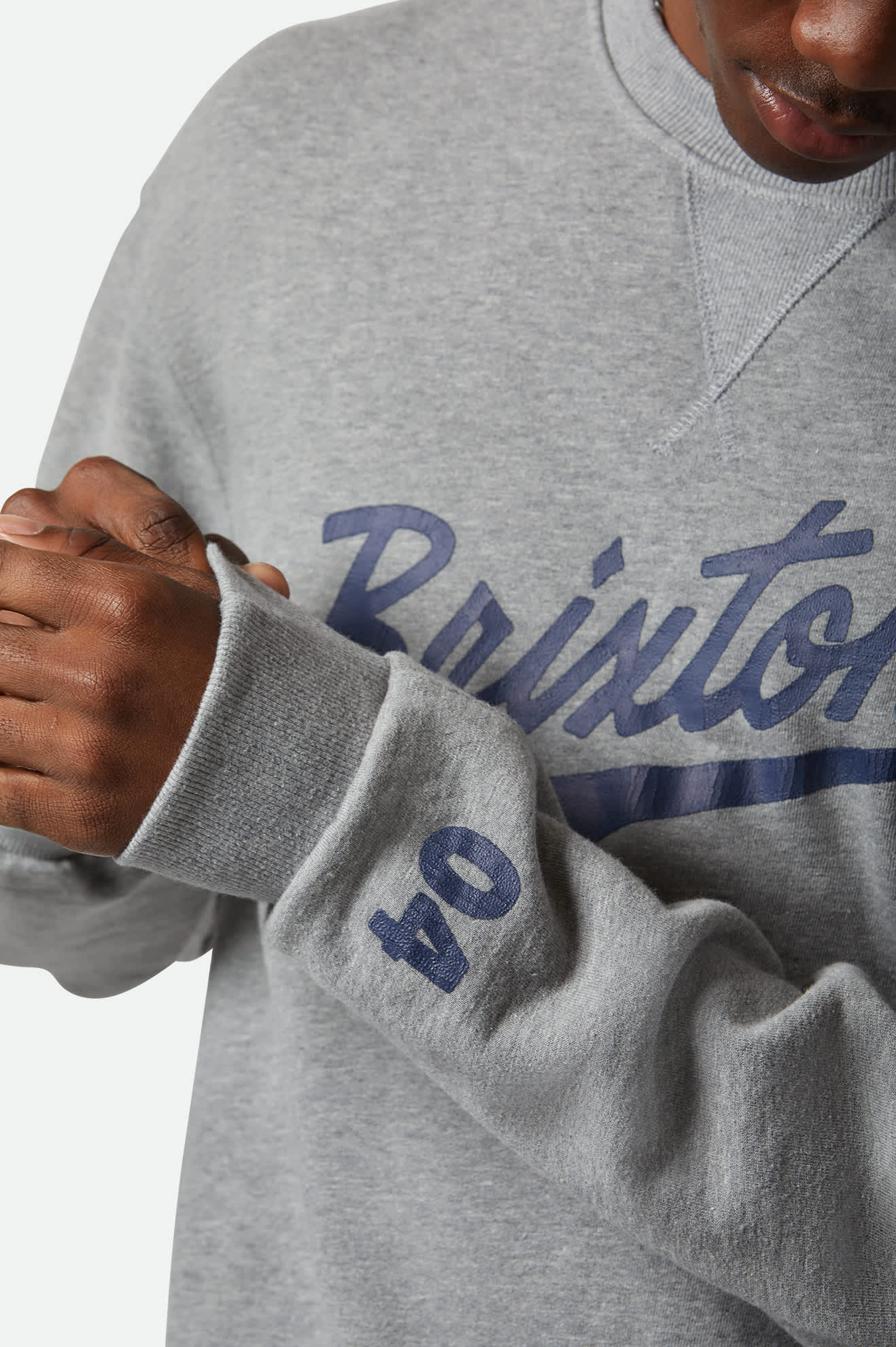 Men's The League Broken In Crew in the color Heather Grey - Additional Fit View