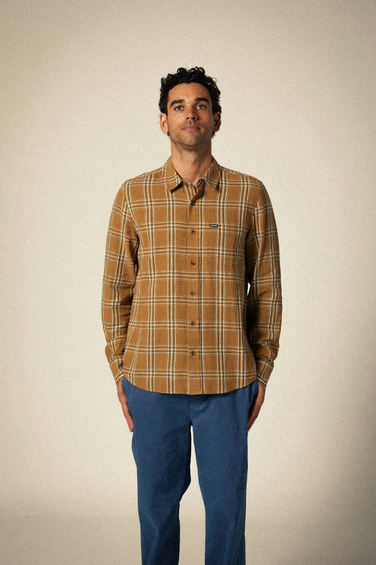 
       Men&#39;s Charter Linen Blend S/S Shirt in the color Washed Copper/Whitecap Plaid - Men&#39;s Front View
     