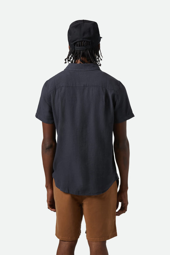 
       Men&#39;s Charter Organic Cotton Linen Blend S/S Shirt in the color Washed Black - Men&#39;s Back View
     