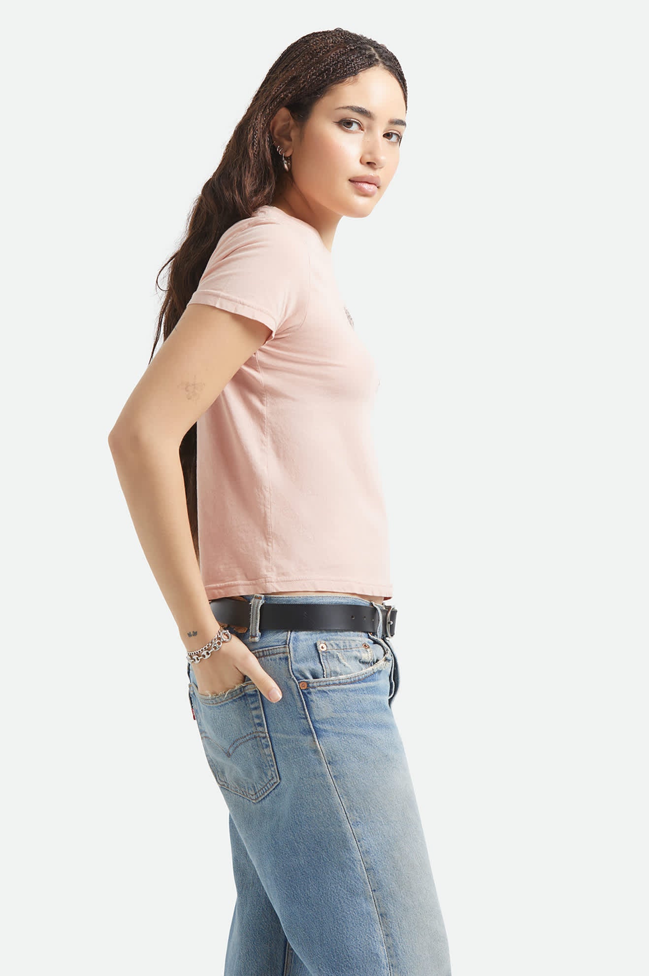 Women's Pony Club Slim Crew T-Shirt in the color Silver Pink - Women's Side View