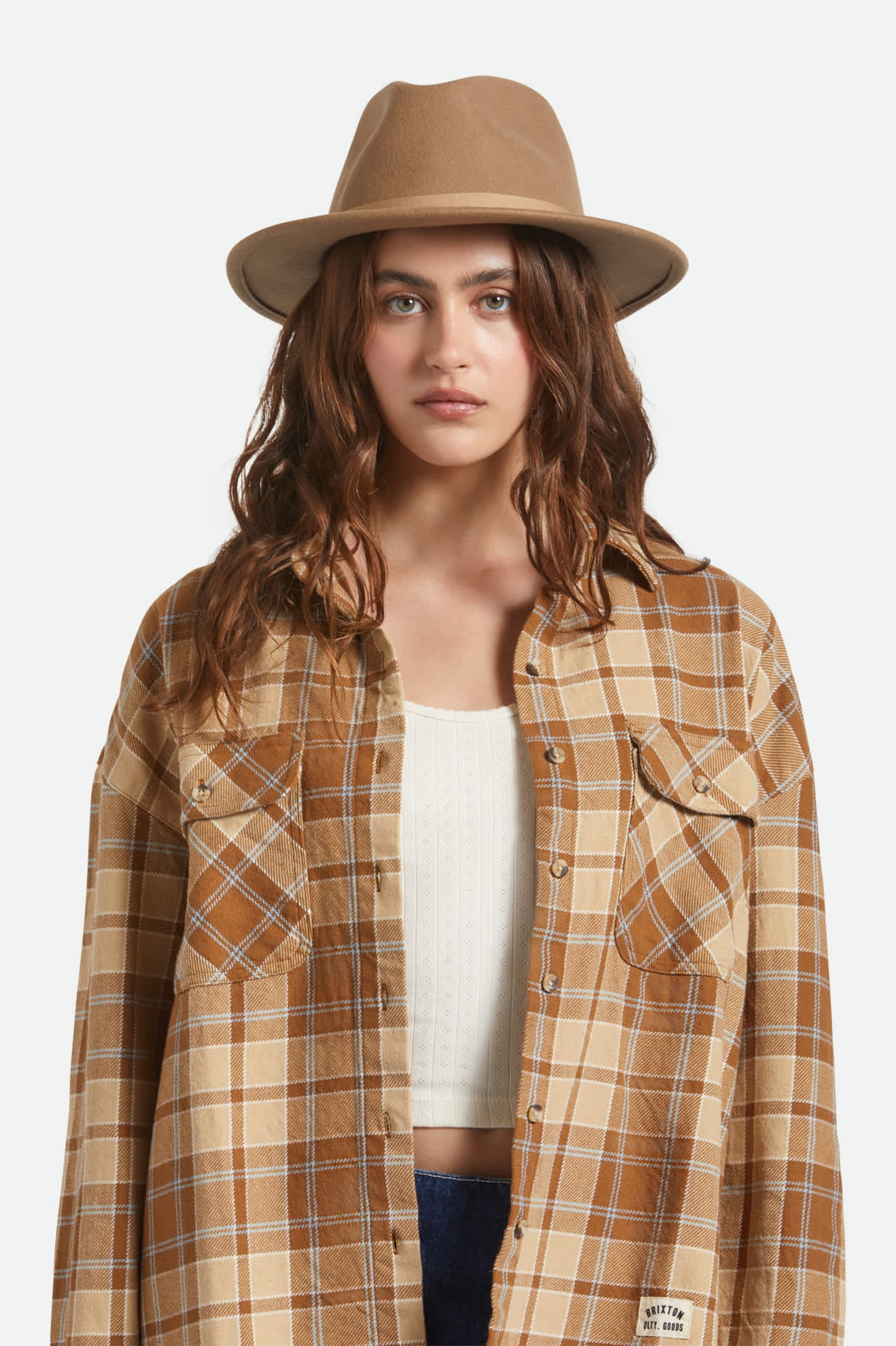 Unisex Messer Packable Fedora in the color Khaki/Khaki - Women's Front View