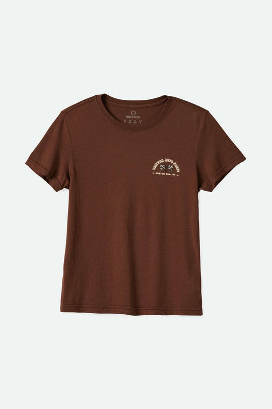 
       Brixton Women&#39;s Auto Parts Fitted Crew T-Shirt - Pinecone Brown Worn Wash | Main
     