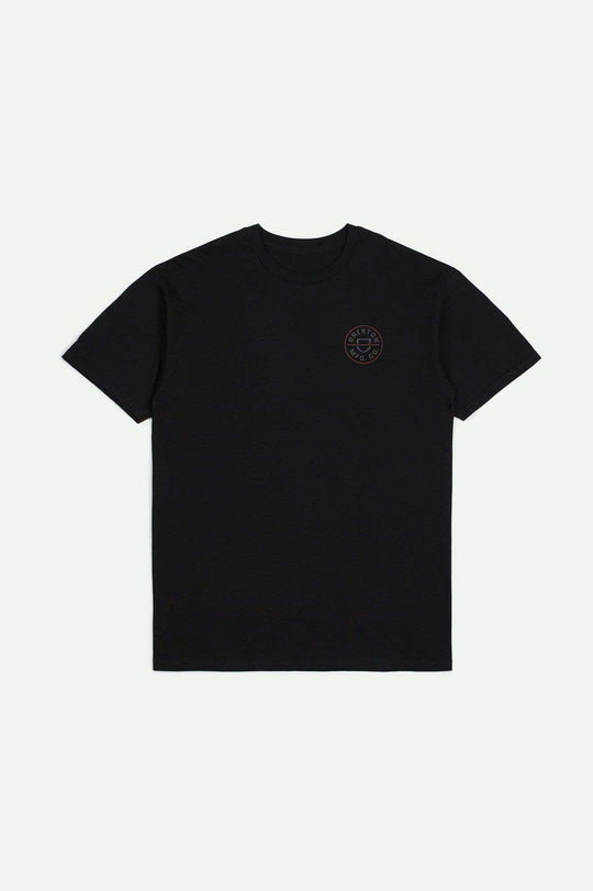 
       Brixton Men&#39;s Crest II S/S Standard T-Shirt - Black/Charcoal/Mahogany | Main
     