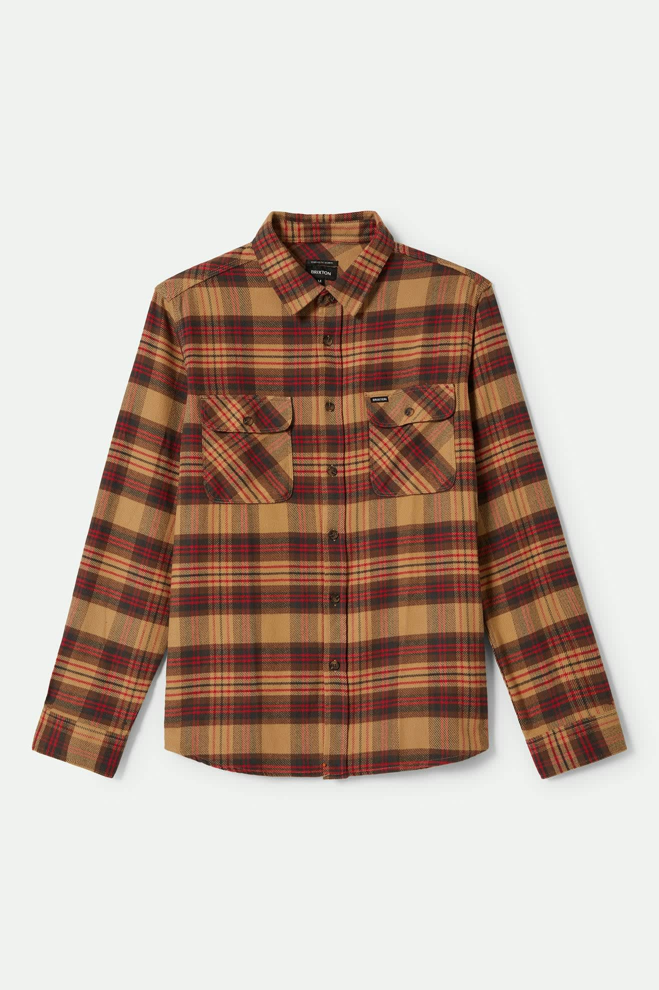 
       Men&#39;s Bowery L/S Flannel in the color Curry/Washed Black/Crimson - Front Product View
     