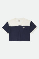 Women's Varsity Mesh T-Shirt in the color Off White/Washed Navy - Front Product View