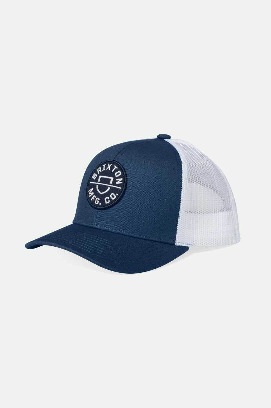 
       Brixton Men&#39;s Crest Netplus Trucker Hat - Dark Denim/White | Main
     