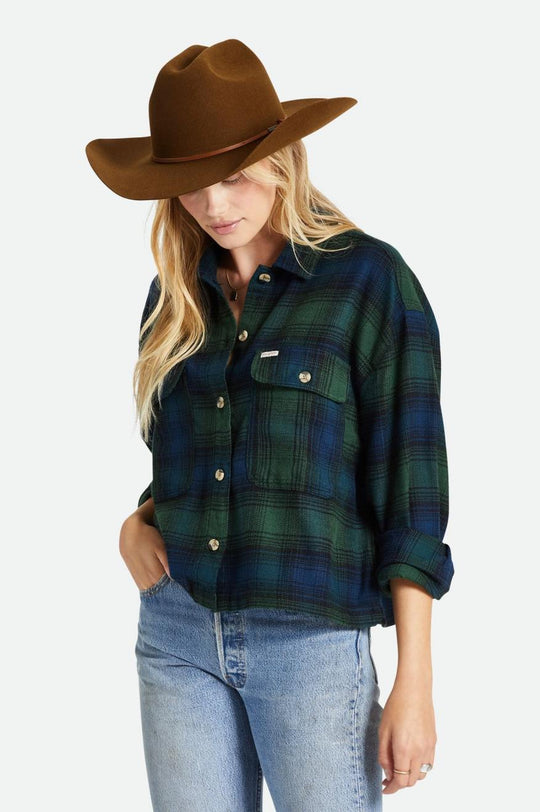 
       Brixton Bowery Women&#39;s L/S Flannel - Pine Needle/Deep Sea
     