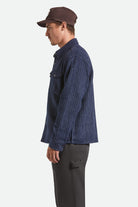 Men's Selden Soft Brushed Flannel in the color Mood Indigo Pinestripe - Men's Side View