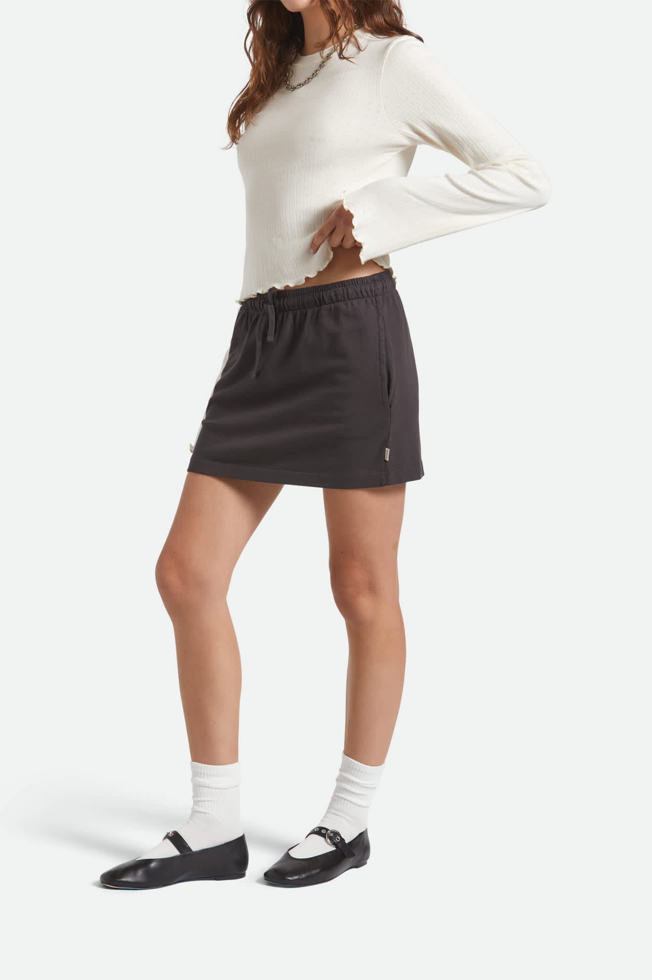 Women's Carefree Organic Garment Dye Lounge Skirt in the color Black - Women's Side View