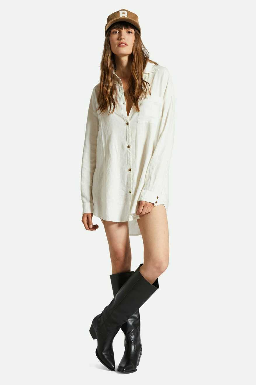 
       Brixton Vintage Linen L/S Woven Shirtdress - Off White
     