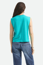 Women's Carefree Organic Garment Dye Muscle Tank in the color Retro Green - Women's Back View