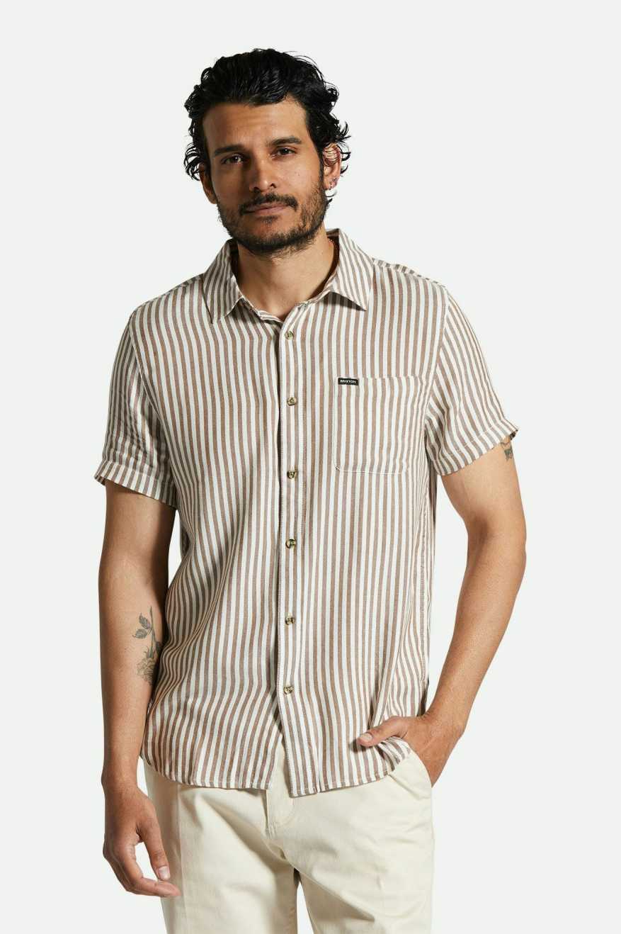 
       Brixton Charter Herringbone Stripe S/S Woven Shirt - Off White/Bison
     