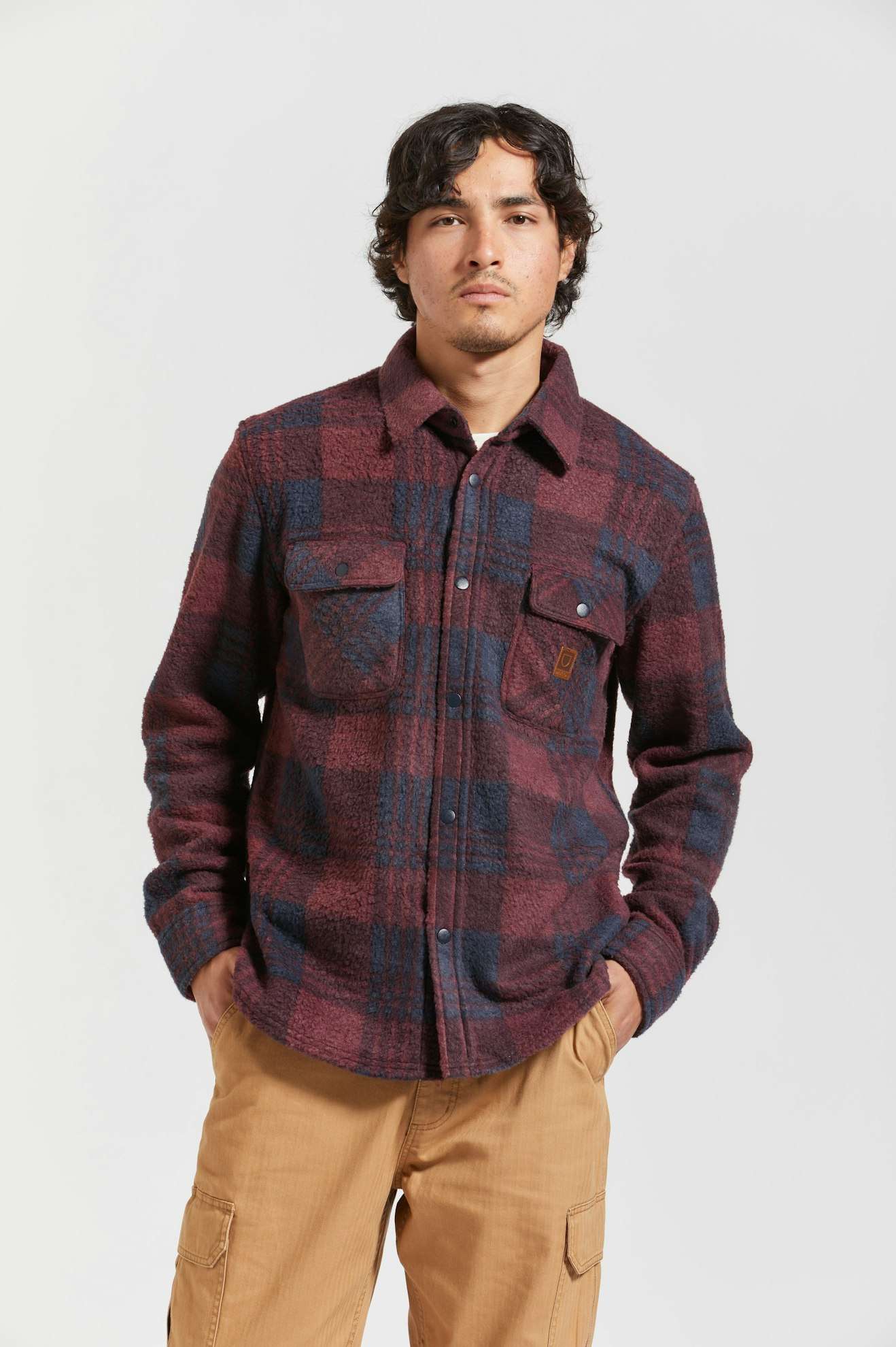 
       Men&#39;s Fit, front | Bowery Arctic Stretch L/S Fleece - Cordovan Red/Washed Navy Plaid
     