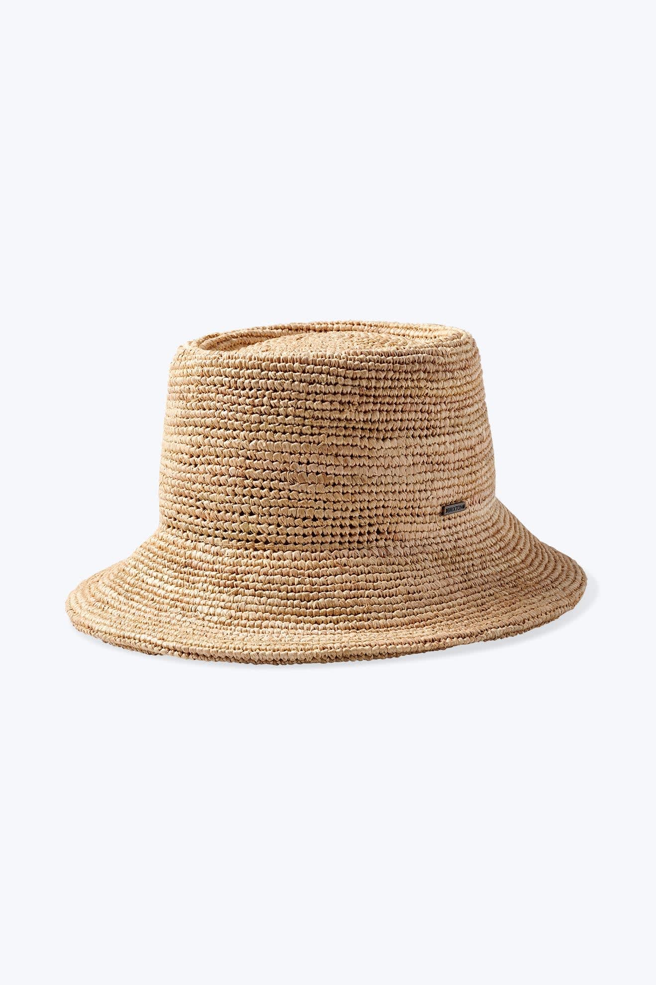 Women's Ellee Straw Bucket Hat in the color Tan - Front Product View