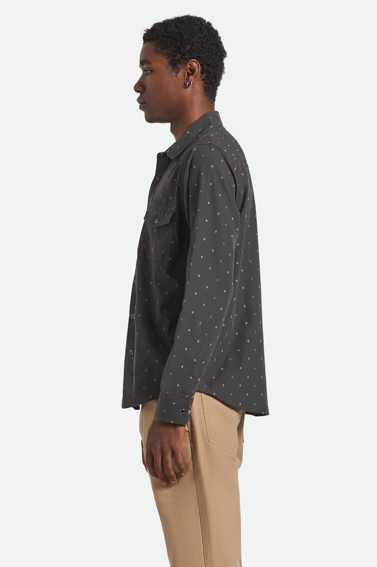 Men's Wayne Western L/S Shirt in the color Asphalt Black - Men's Side View