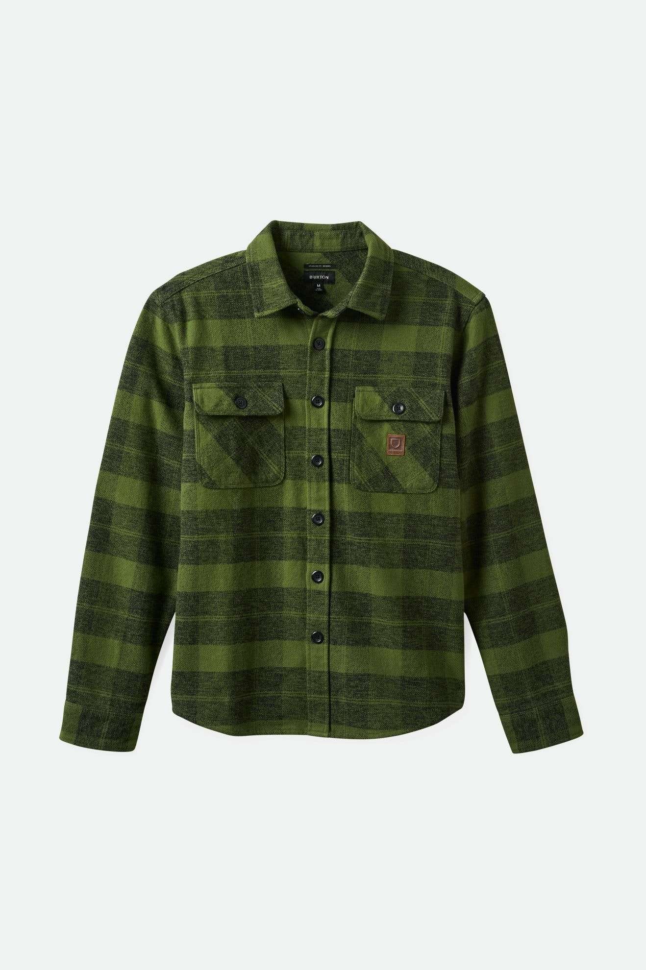 
       Brixton Men&#39;s Bowery Heavyweight L/S Flannel - Cypress Green/ Black | Main
     