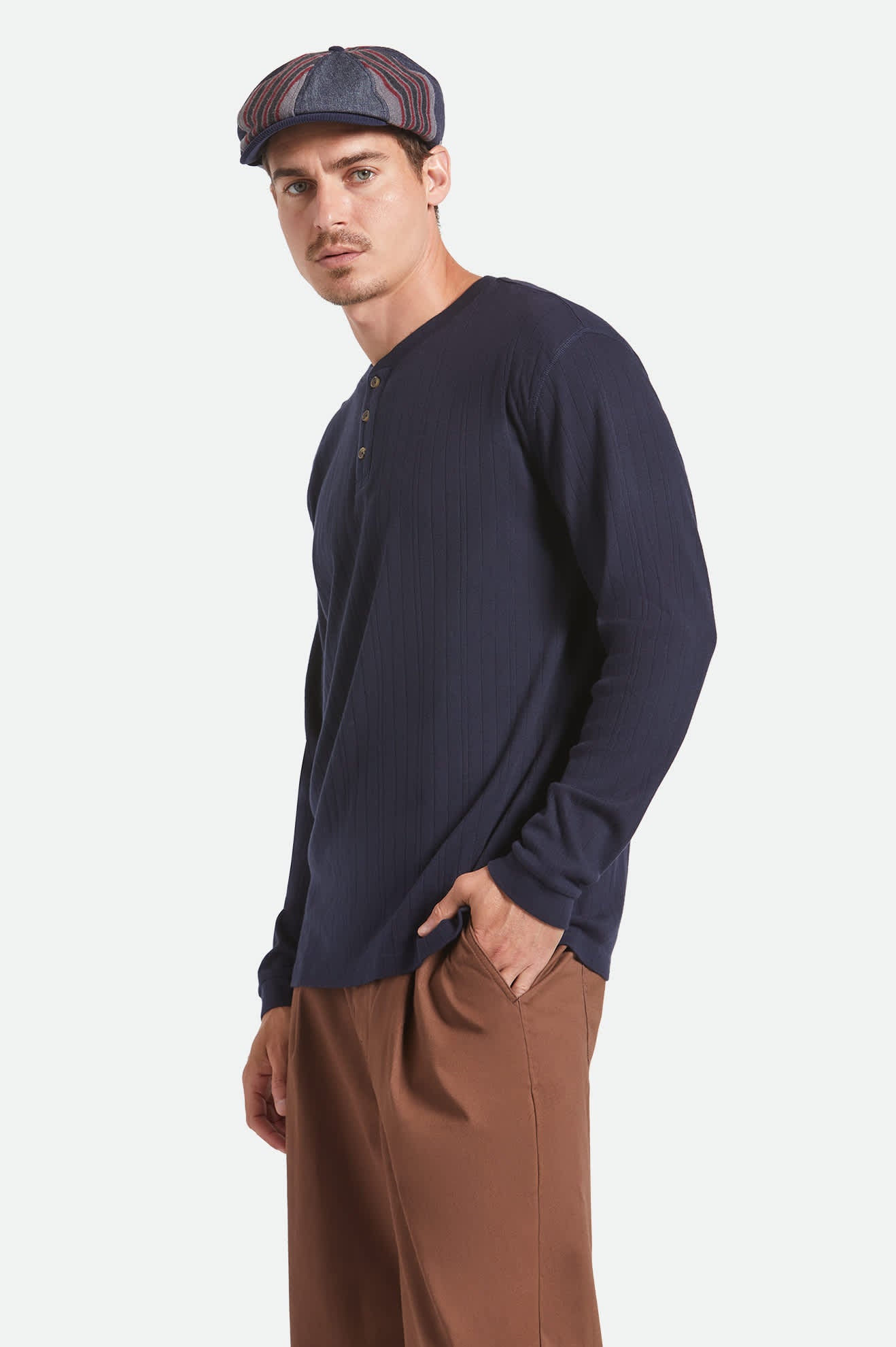 Men's Vintage Ribbed L/S Henley in the color Washed Navy - Men's Side View