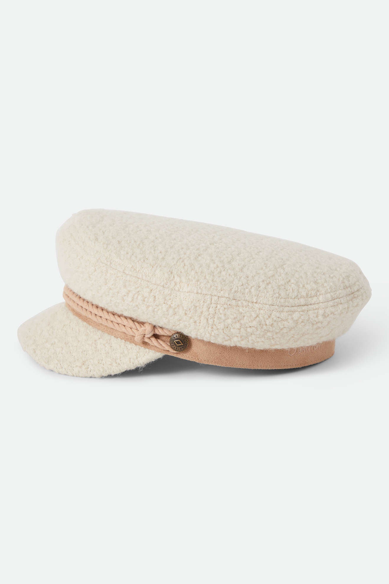 Unisex Fiddler Fisherman Cap in the color Natural Sherpa/Faux Suede - Additional Laydown image
