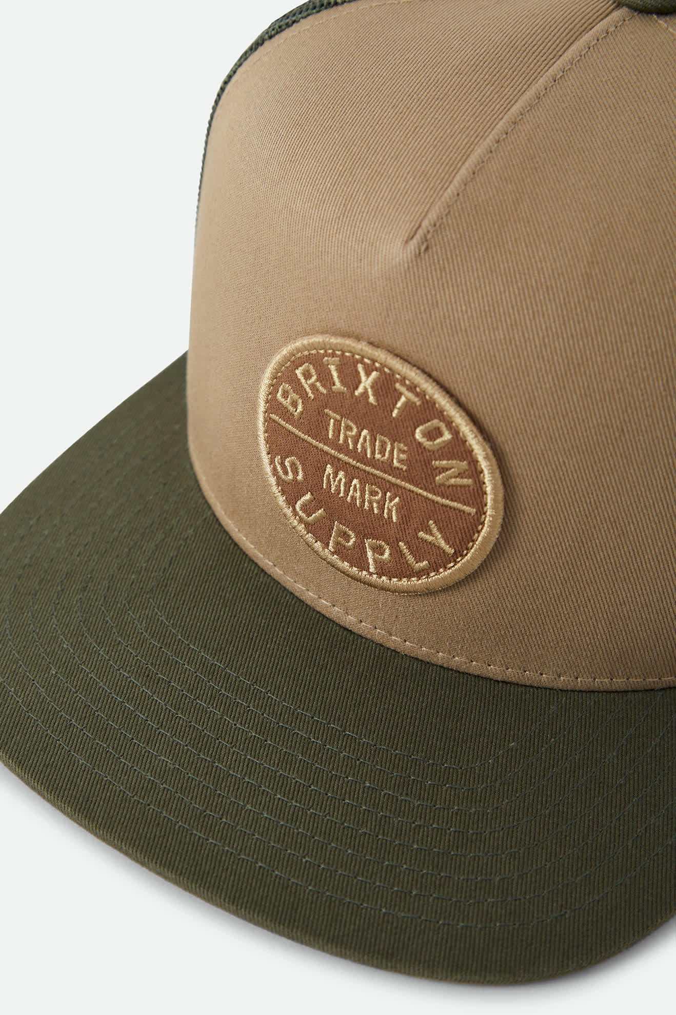 Unisex Oath Trucker Hat in the color Khaki/Dark Olive - Additional Laydown image