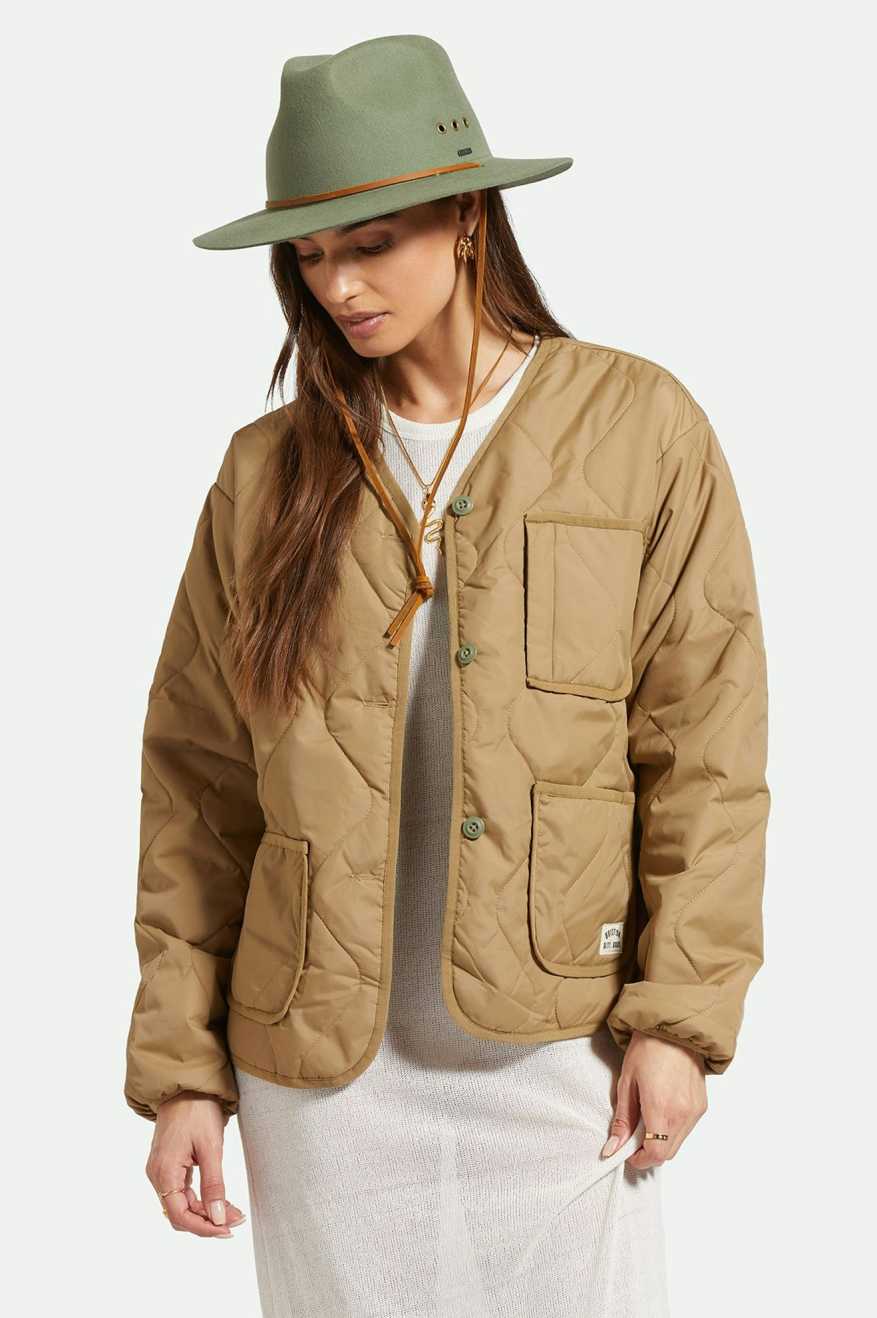 
       Brixton Unisex Wesley Weather Guard Packable Fedora - Light Moss | Women&#39;s Front Fit
     