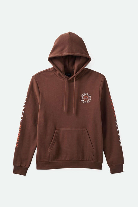 Brixton Men's Crest Hoodie - Pinecone Brown/Rust Orange/White | Main