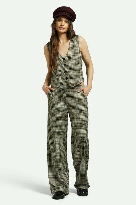 
       Brixton Women&#39;s Menswear Plaid Leisure Trouser Pant - Winter White/Black Plaid | Front fit
     