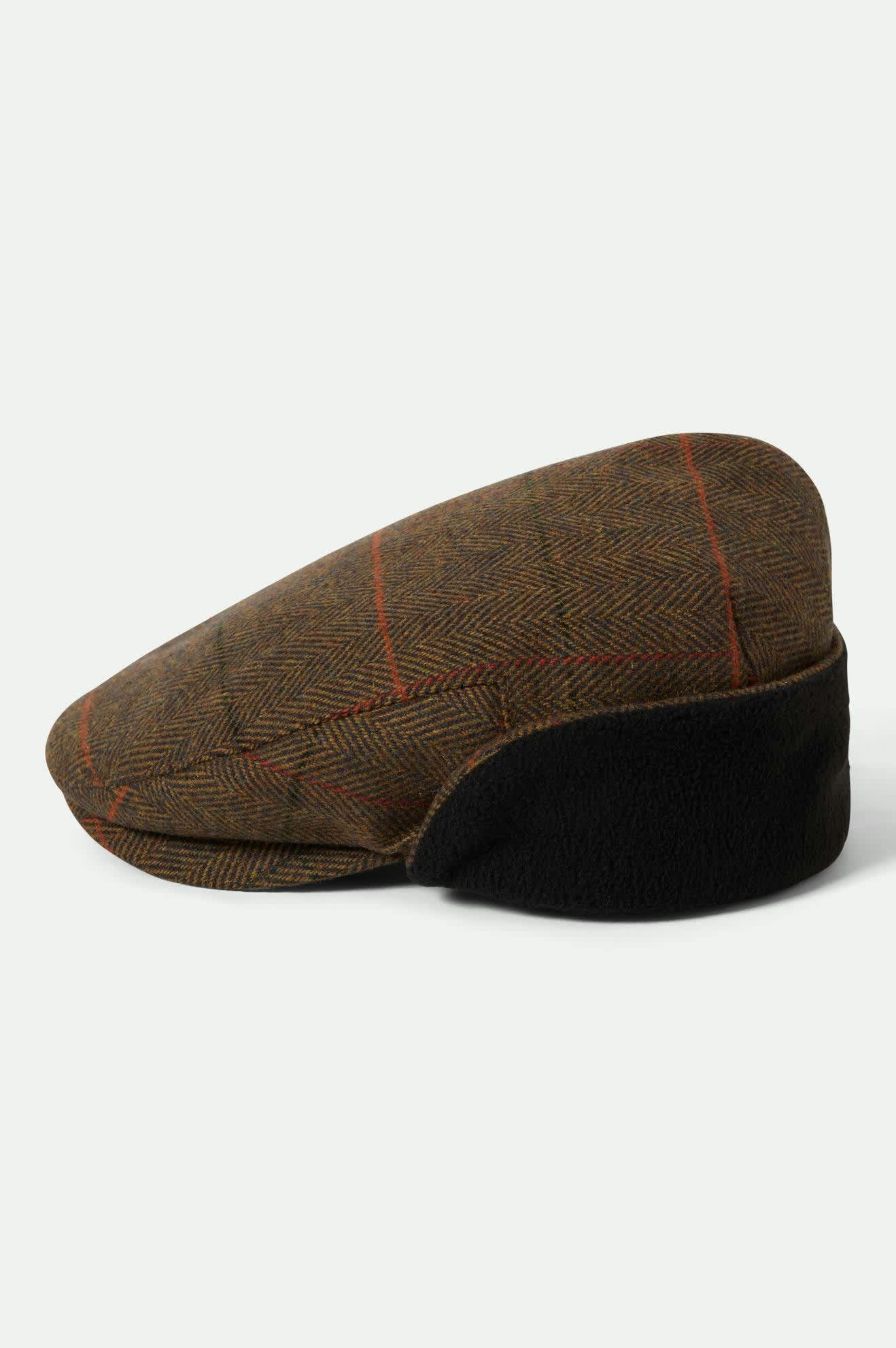 Unisex Hooligan Fleece Lined Earflap Snap Cap in the color Bronze/Black/Red - Additional Laydown image