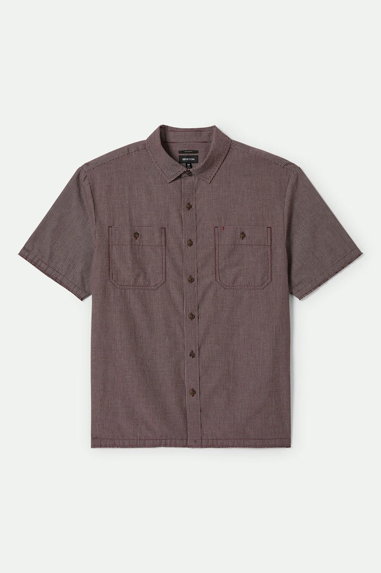 
       Men&#39;s CRU Micro Plaid Relaxed S/S Shirt in the color Cordovan Red Micro Plaid - Front Product View
     