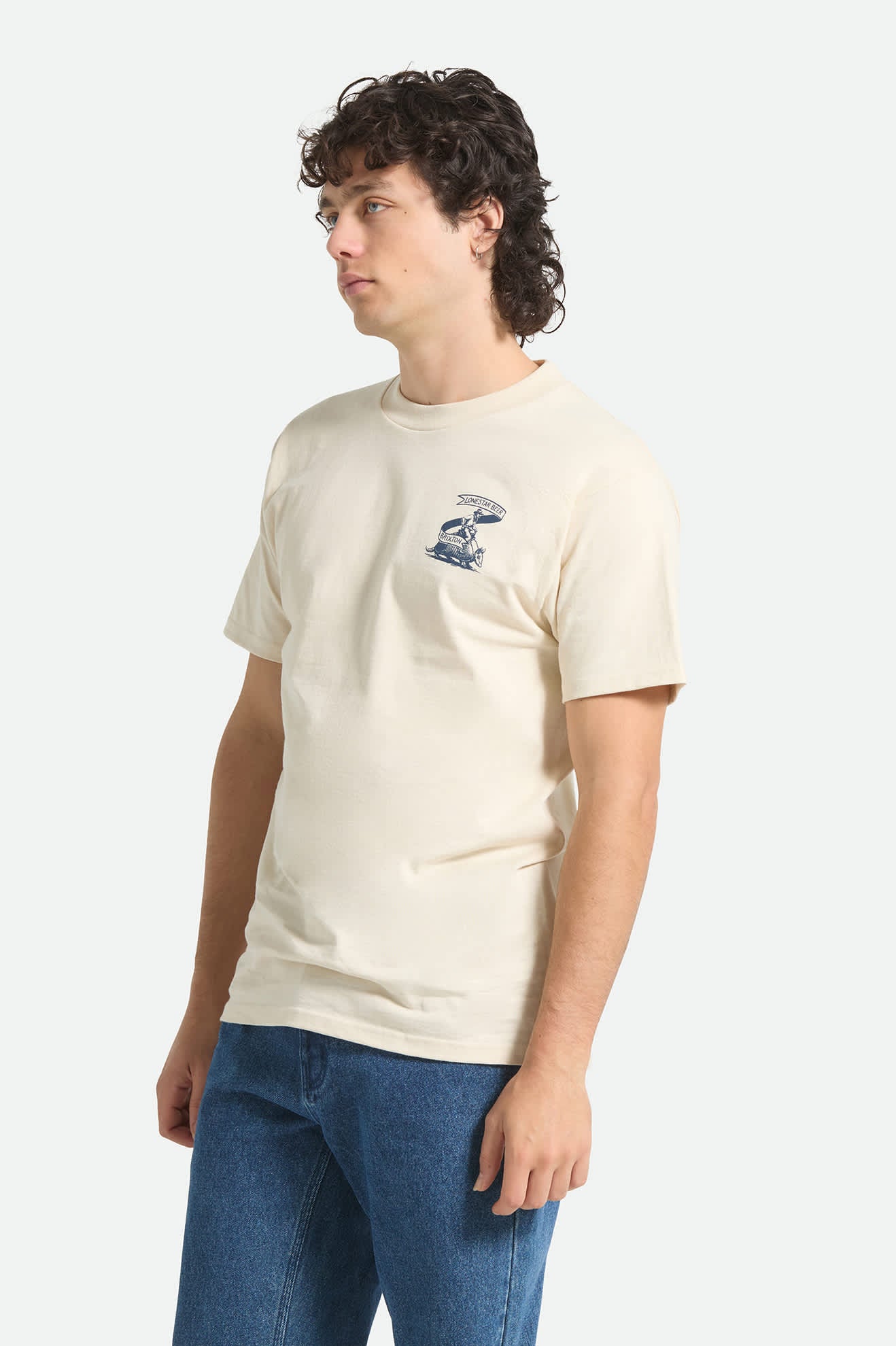 Men's Lone Star Armadillo Short Sleeve Standard T-Shirt in the color Cream - Men's Side View