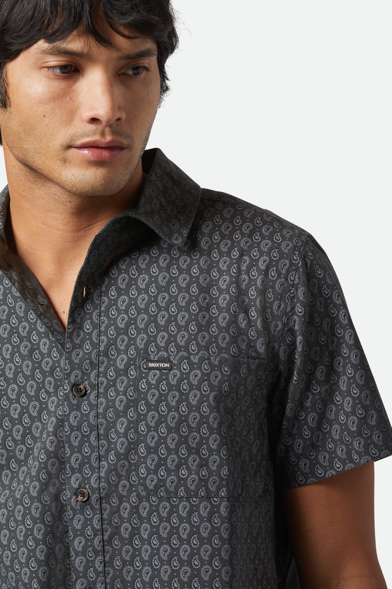 
       Men&#39;s Charter Print S/S Shirt in the color Washed Black/Paisley - Additional Fit View
     