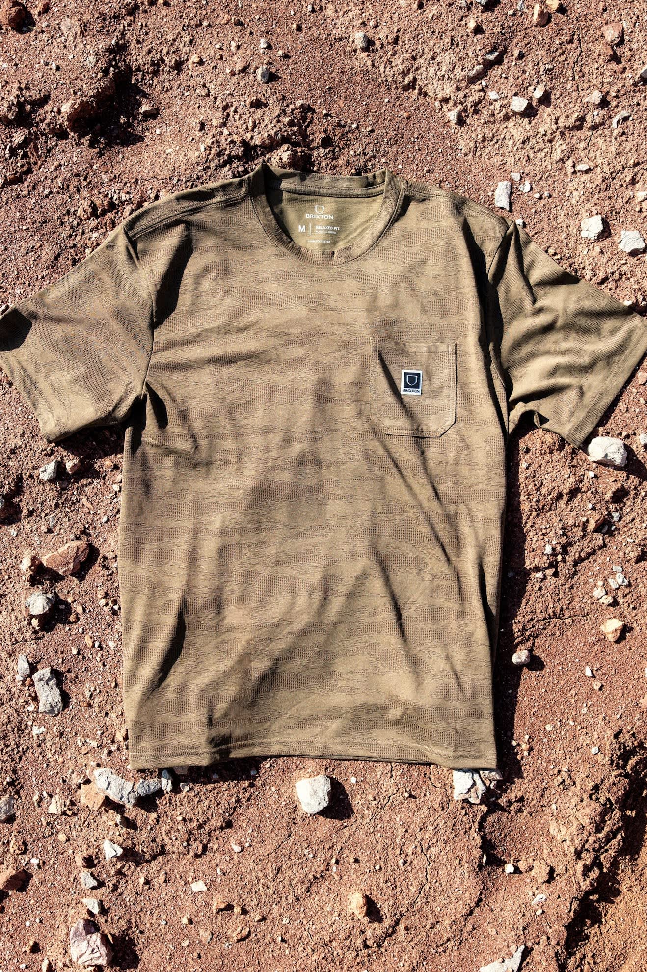 Men's Journey Short Sleeve Pocket T-Shirt in the color Olive Tiger Camo - Additional Laydown image