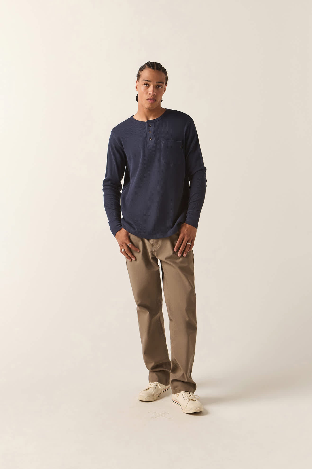 Men's Baseline Waffle Knit Top in the color Navy - Additional Fit image