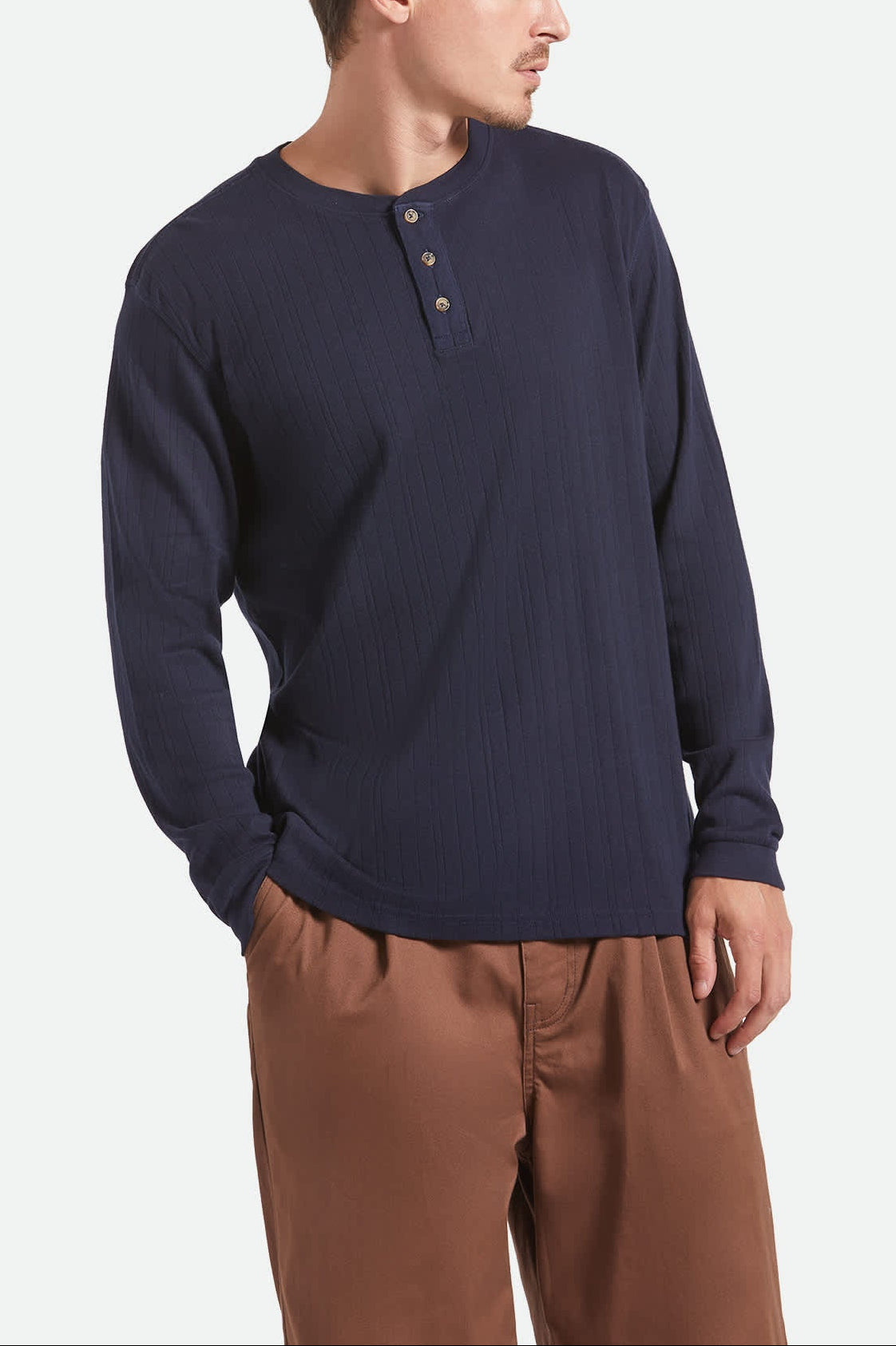 Men's Vintage Ribbed L/S Henley in the color Washed Navy - Men's Front View