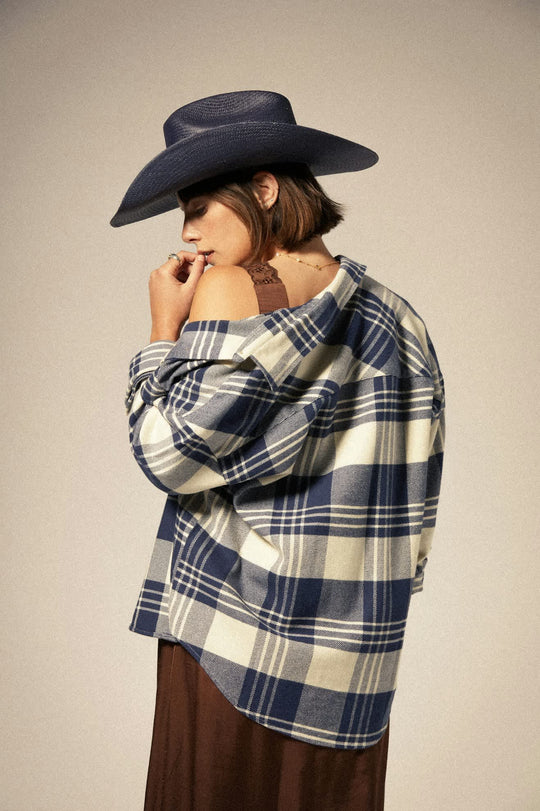 
       Women&#39;s Bowery Women&#39;s Classic L/S Flannel in the color Azure Blue/Whitecap Plaid - Women&#39;s Back View
     