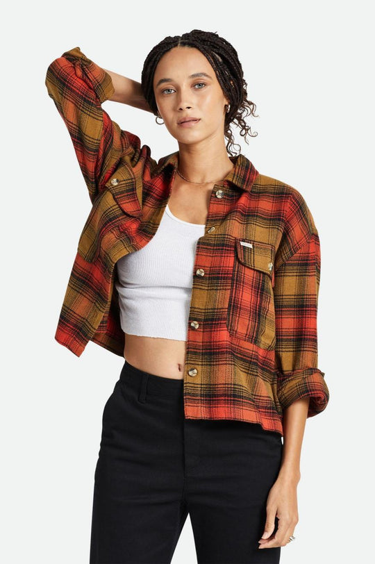 
       Brixton Bowery Women&#39;s L/S Flannel - Washed Copper/Barn Red
     