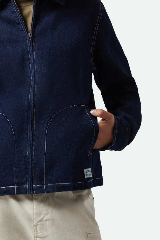 
       Men&#39;s Mechanic Garage Jacket in the color Rinse Denim - Additional Fit View
     