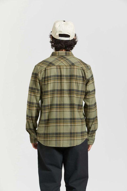 
       Men&#39;s Back Fit Image | Bowery L/S Flannel - Vetiver/Laurel Wreath/Washed Black
     